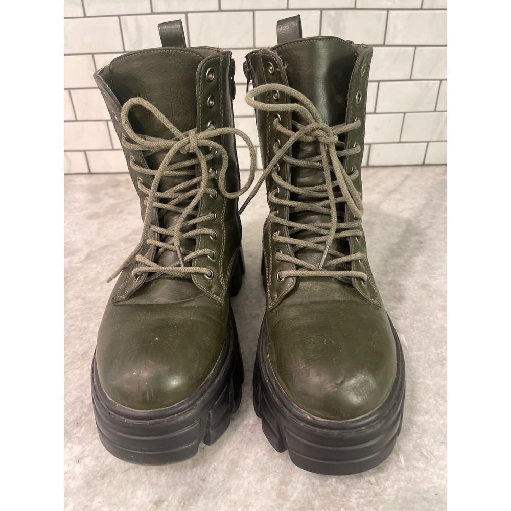 Unbranded Combat Boots Women Size 37 Olive Green Chunky Lug Sole Platform Zip Up